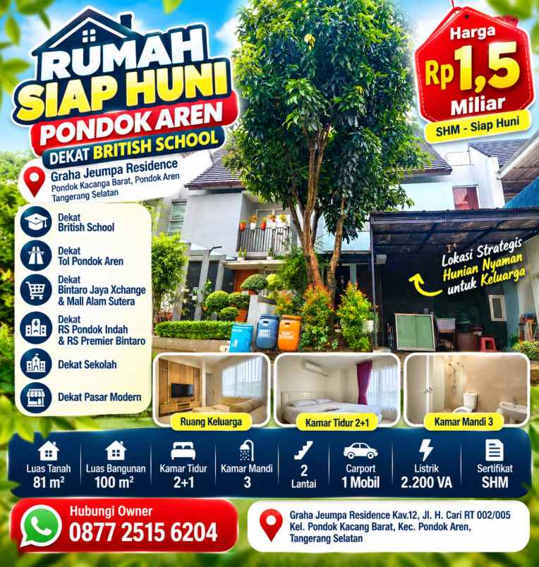 rumah siap huni pondok aren dekat british school shm
