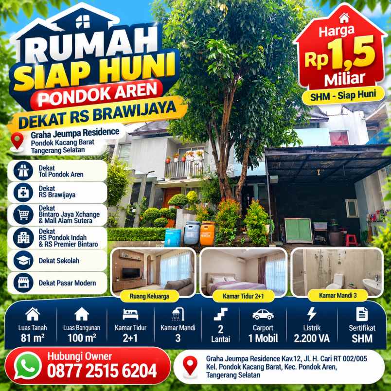 rumah siap huni pondok aren dekat rs brawijaya bintaro