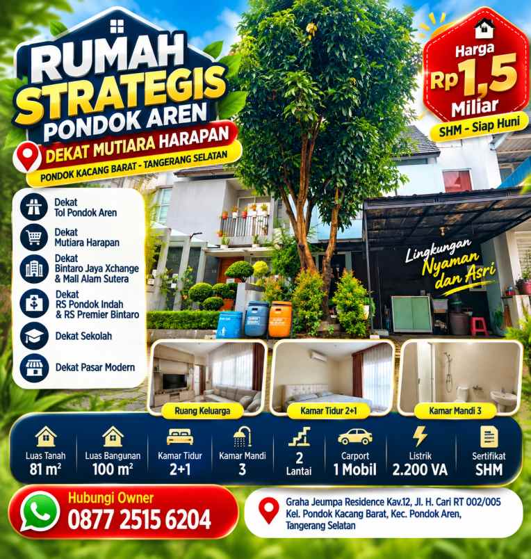 rumah strategis pondok aren dekat mutiara harapan shm