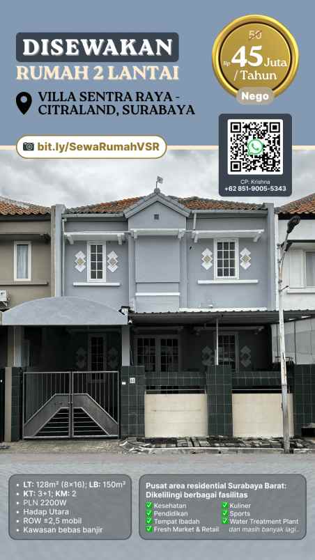 sewa rumah villa sentra raya citraland surabaya