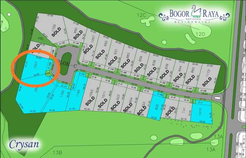 tanah jl danau bogor raya golf