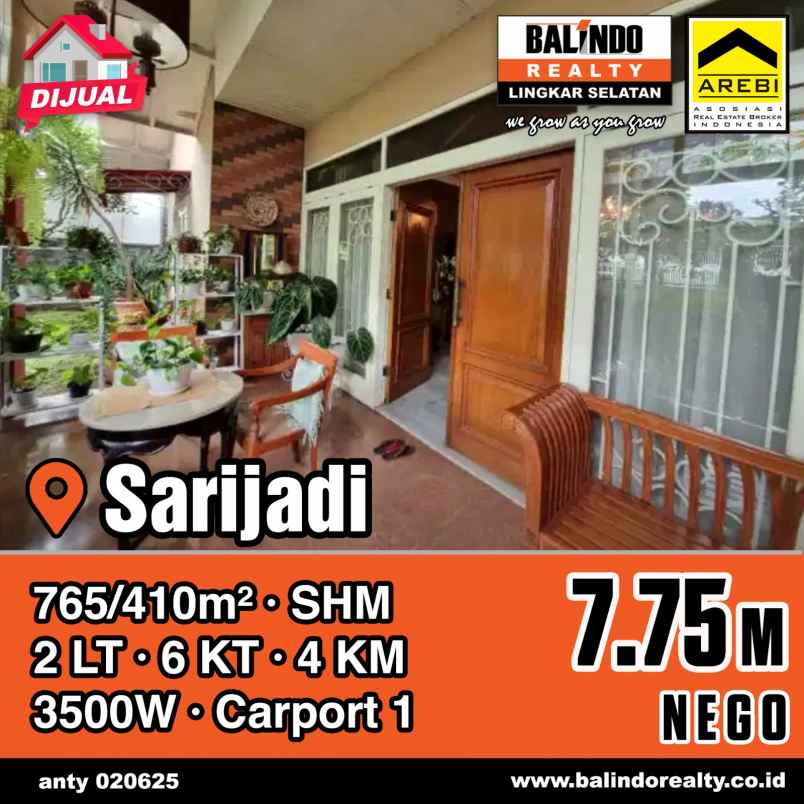 dijual rumah asri strategis di sarijadi