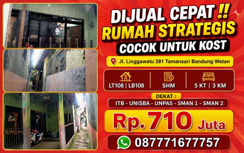 dijual rumah jl linggawatu tamansari