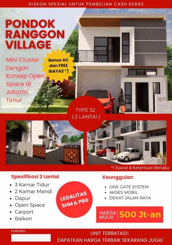 dijual rumah jl pangkalan pondok ranggon