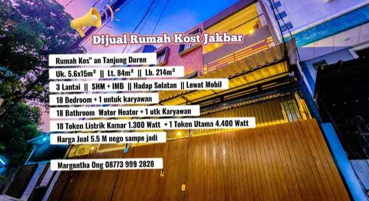 dijual rumah kos an tanjung duren jakbar 18 bedroom