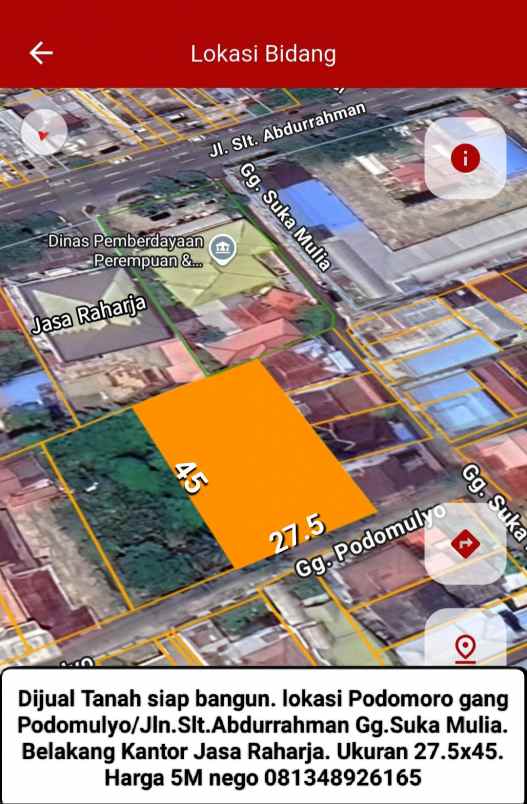 dijual tanah podomoro
