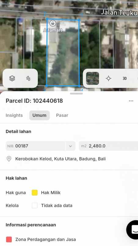 disewakan tanah teuku umar barat