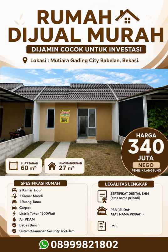 dijual rumah mutiara gading city babelan
