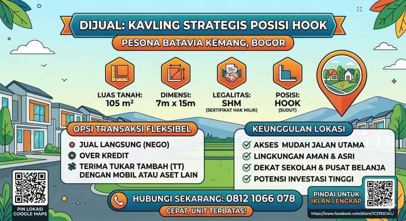 dijual tanah di perumahan pesona batavia blok g9