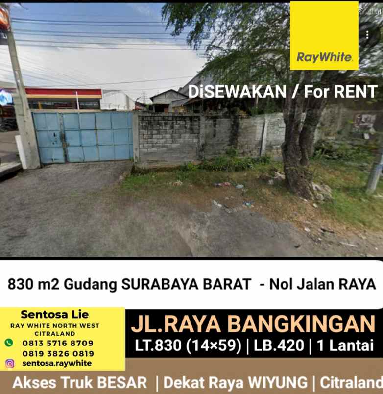 disewakan ruko gudang kantor jalan raya bangkingan