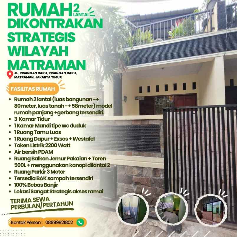 disewakan rumah jl pisangan baru rt 006 rw