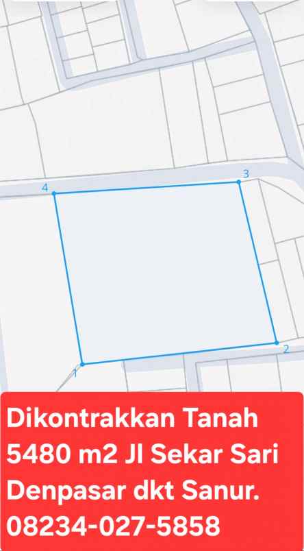disewakan tanah jalan sekar sari denpasar bali