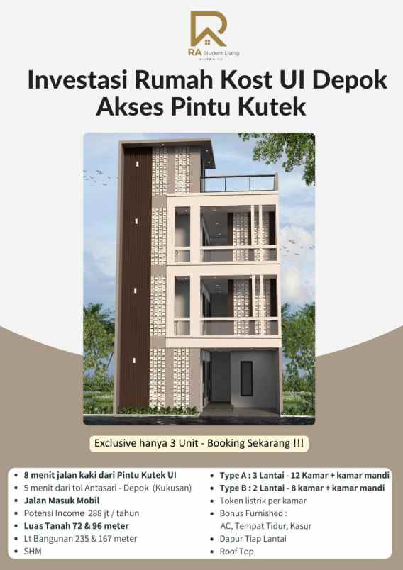 jual kost 12 kamar full furnish dekat kampus ui depok