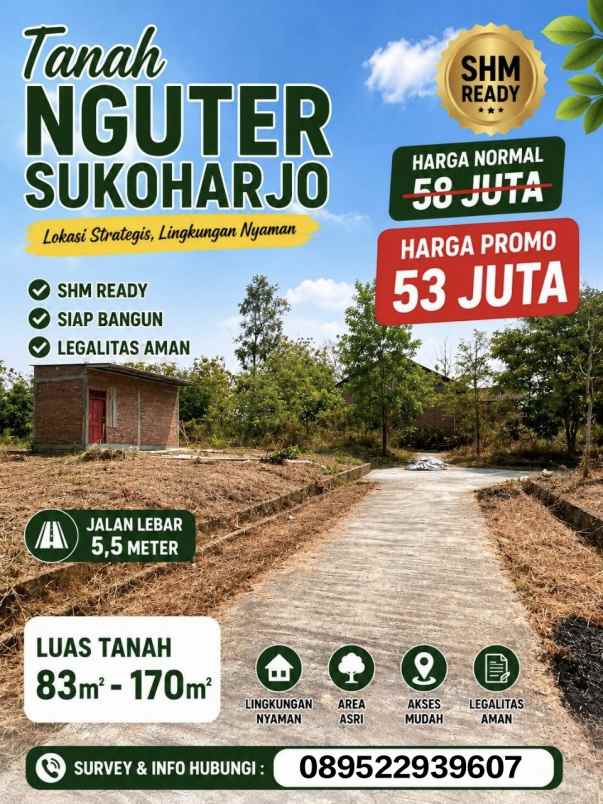tanah nguter sukoharjo shm jalan 5 5m