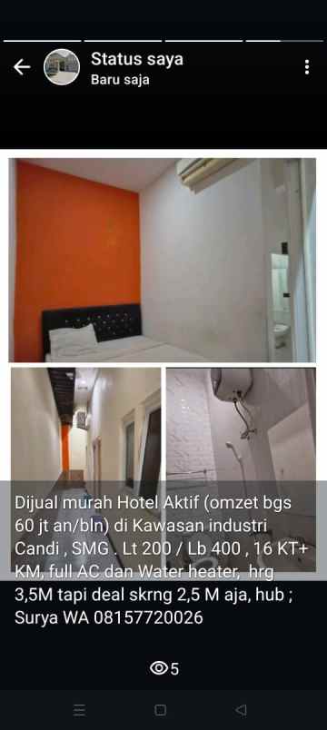 dijual hotel kawasan industri candi