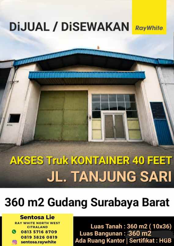 dijual ruko gudang kantor jalan raya tanjung sari