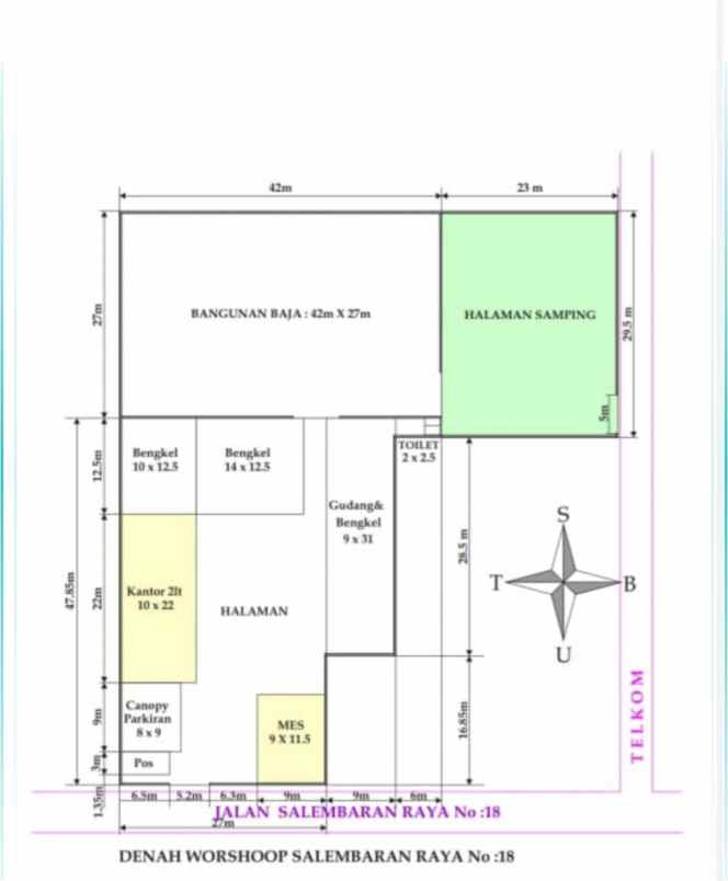 dijual ruko gudang kantor jln raya salembaran