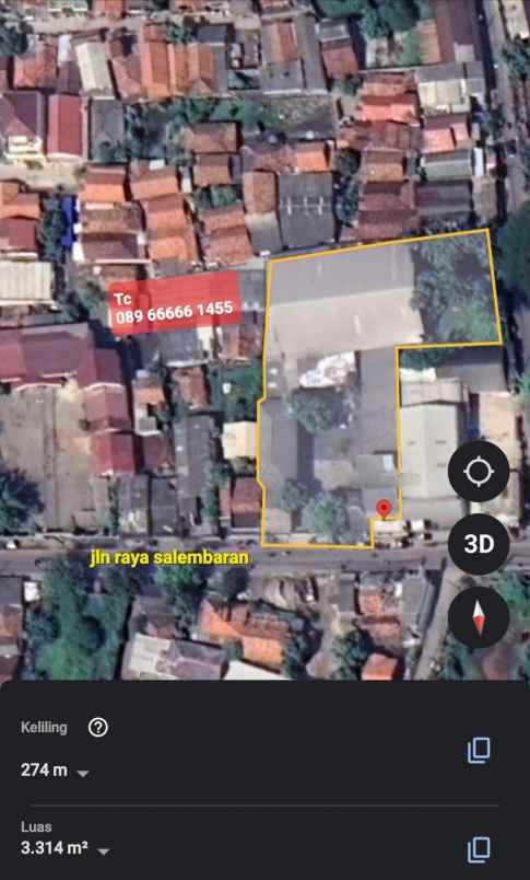 dijual ruko gudang kantor jln raya salembaran
