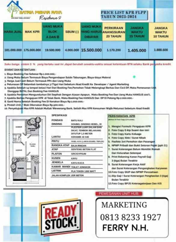 dijual rumah perumahan satria mekar raya