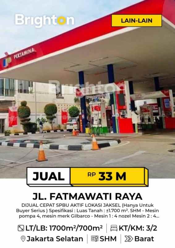 dijual spbu aktif di jl fatmawati raya jakarta selatan