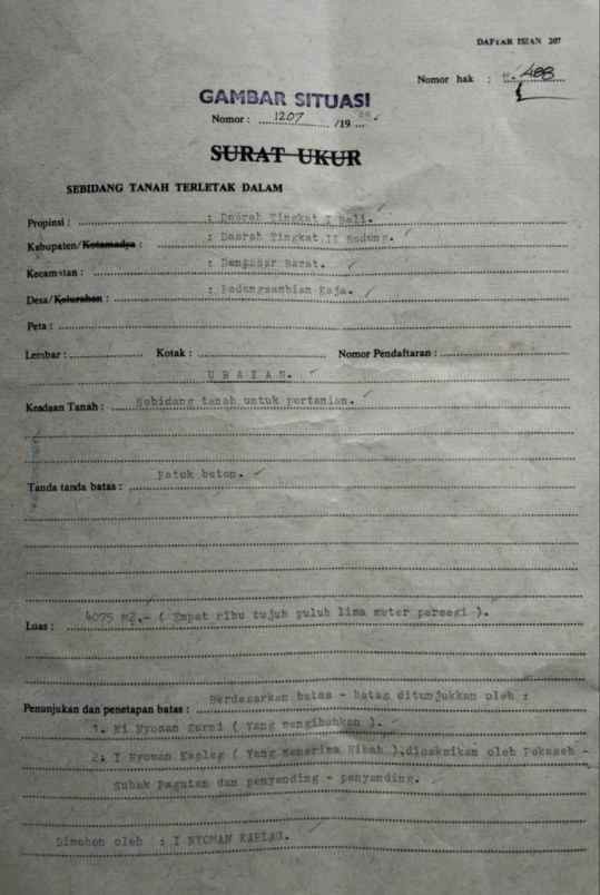 dijual tanah jln panji kebo iwo utara iii