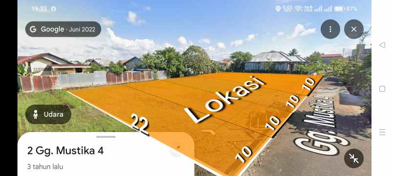 dijual tanah parit bugis gang mustika 4