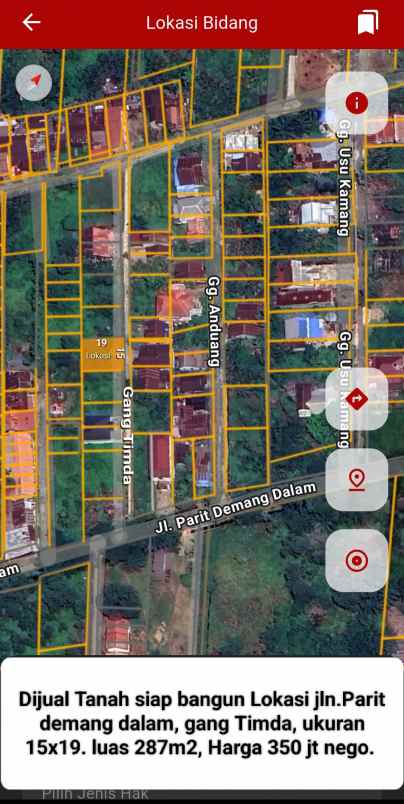 dijual tanah parit demang dalam gang timda