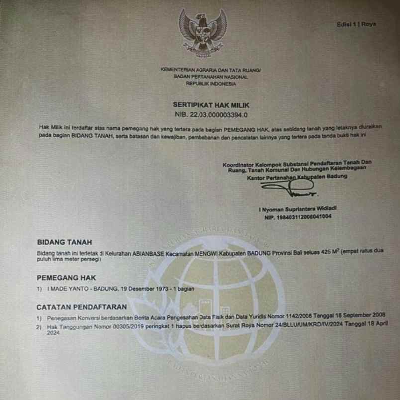 dijual tanah raya tangeb