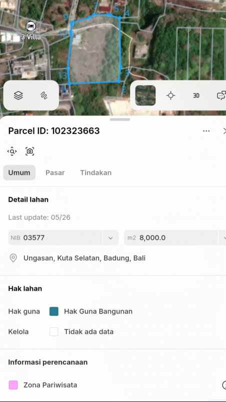 dijual tanah utara patung gwk