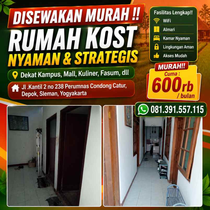 kost murah dekat ugm condong catur sleman yogyakarta