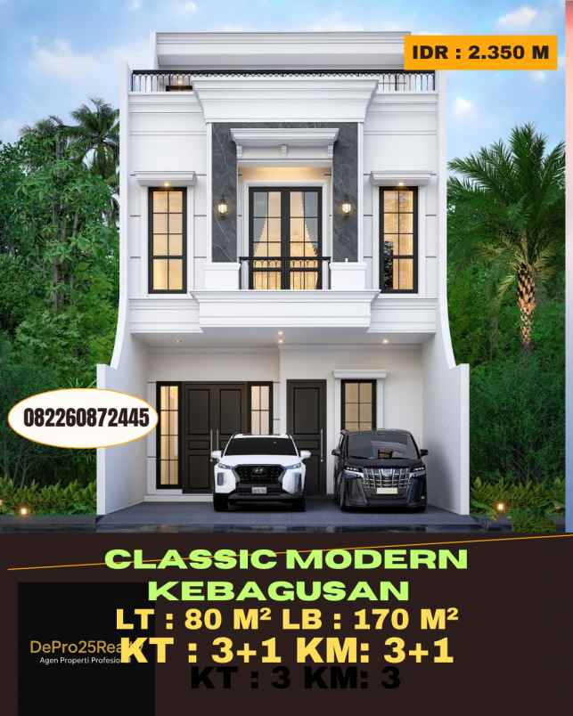 rumah classic modern rooftop di kebagusan jakarta