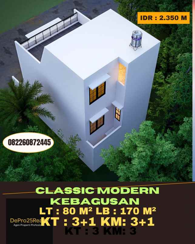 rumah classic modern rooftop di kebagusan jakarta
