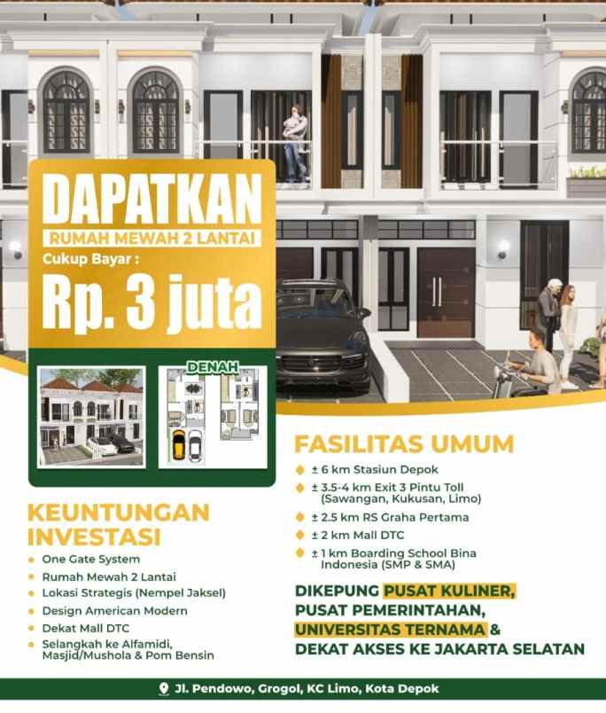 rumah modern 2 lt akses 2 pintu toll limo depok