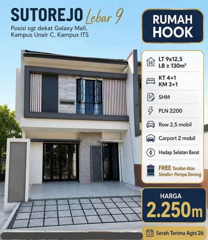 sutorejo lebar 9 rumah hook serah terima agts 26