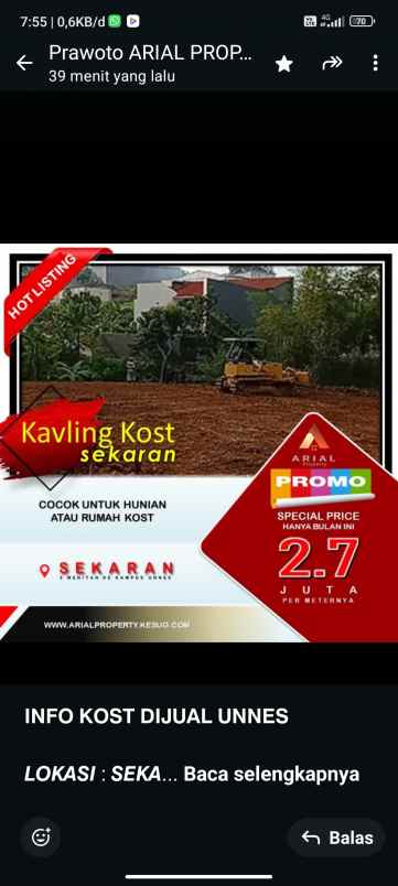 dijual kavling untuk kost di sekaran unnes semarang