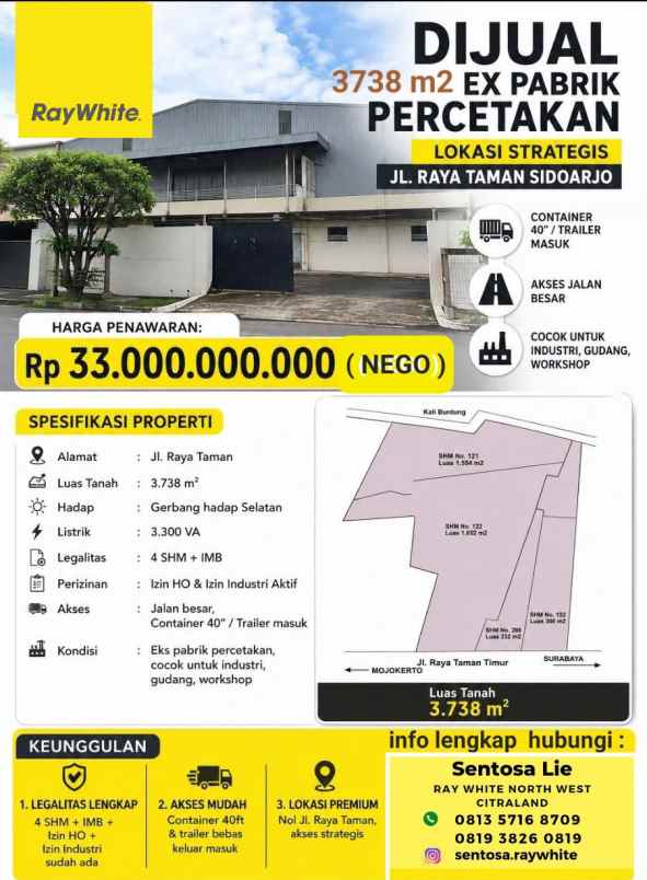 dijual ruko gudang kantor jalan raya taman