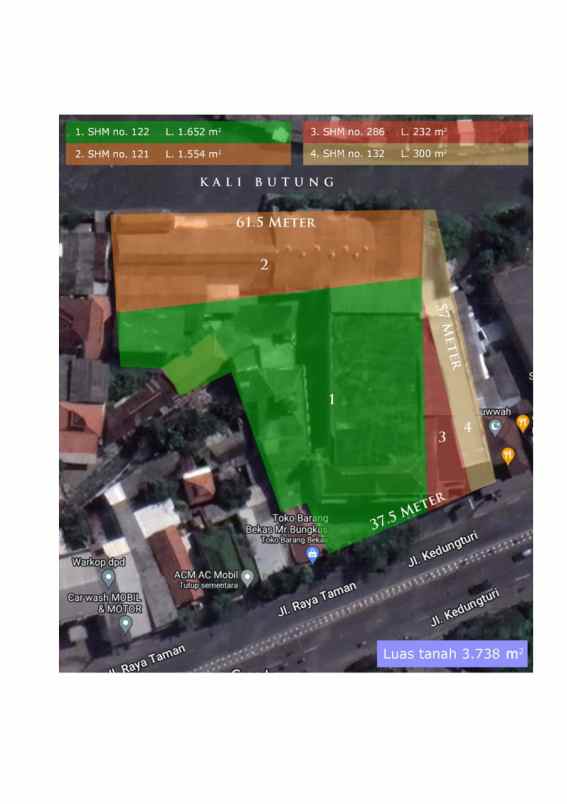 dijual ruko gudang kantor jalan raya taman