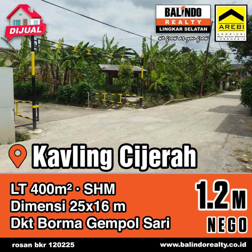 dijual tanah dekat borma gempol sari di cijerah