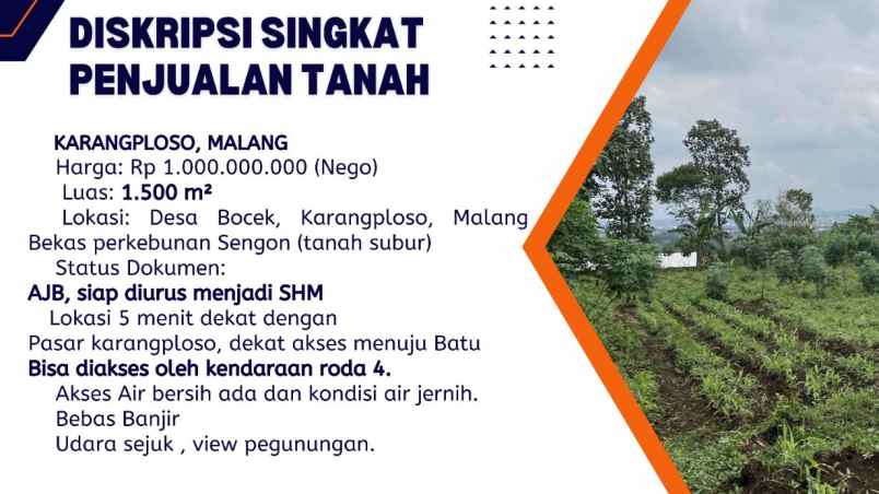 dijual tanah dusun bocek karangploso