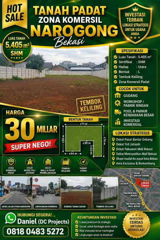 dijual tanah jl raya narogong