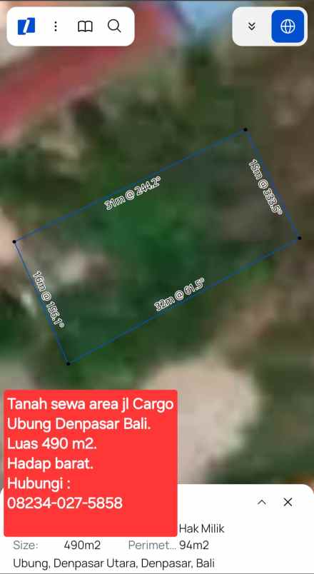 disewakan tanah area jalan cargo denpasar bali