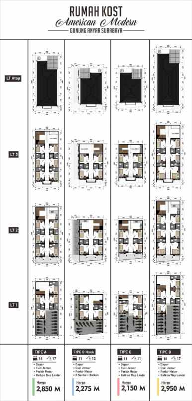 rumah kost 3 lantai tipe a gunung anyar surabaya