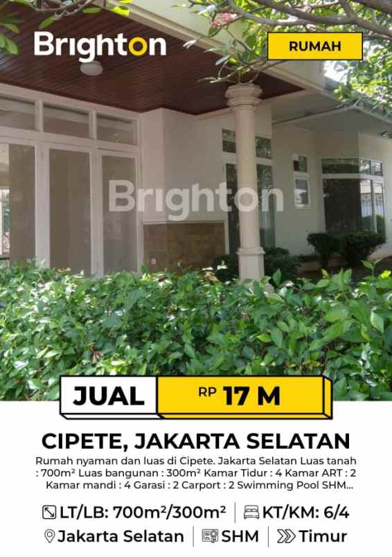 dijual rumah nyaman dan luas di cipete jakarta selatan