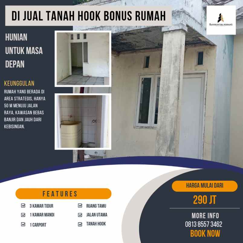 dijual tanah hook bonus rumah ex kantor pemasaran