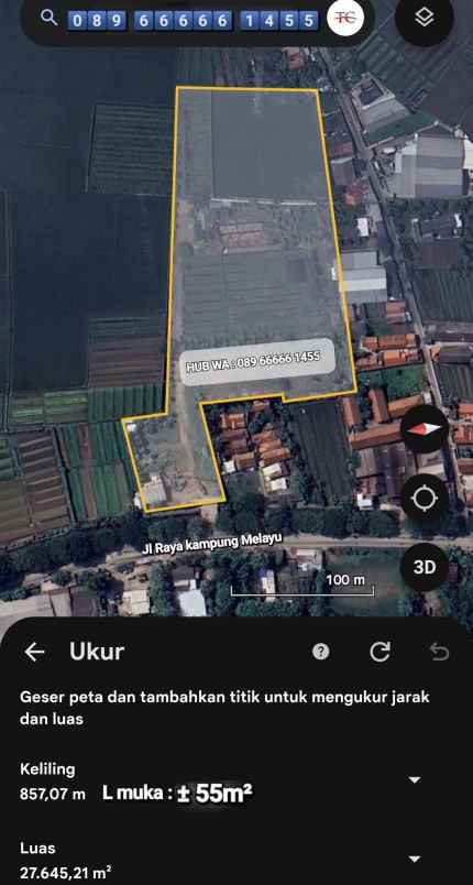 dijual tanah jalan raya kampung melayu