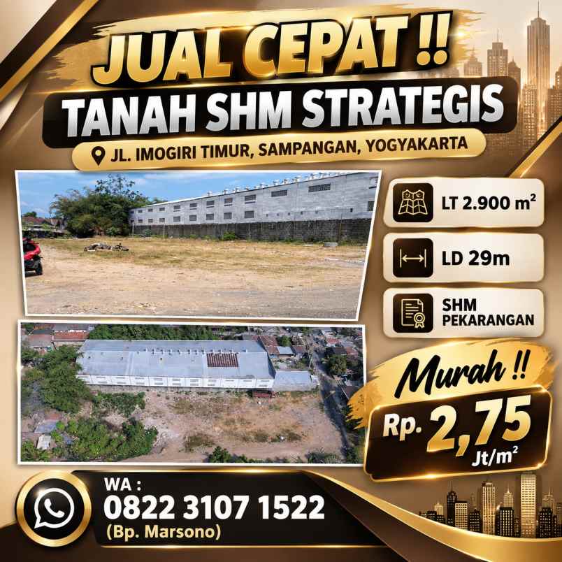 dijual tanah jl imogiri timur sampangan
