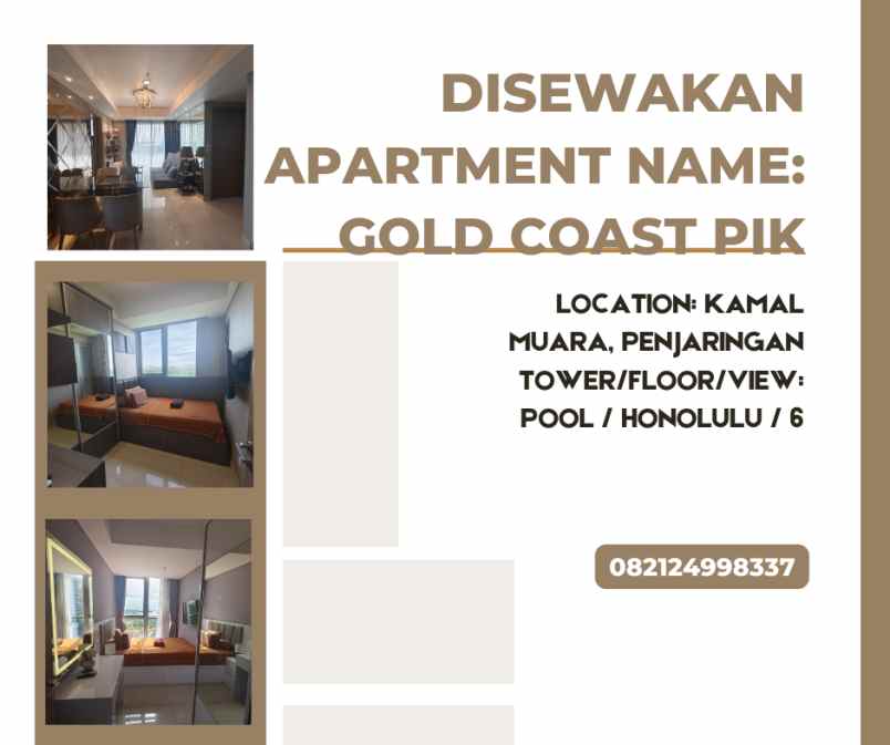 disewakan apartment name gold coast pik