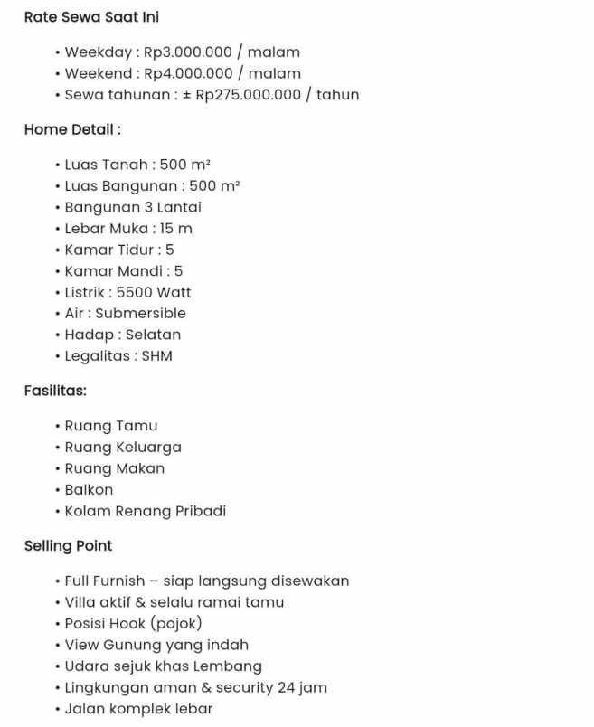 investasi menjanjikan bisnis sewa villa bandung utara