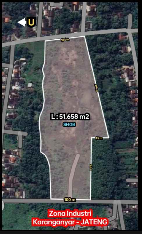 lahan industri 5 4ha dikaranyar jateng 850rb m2 1 shgb