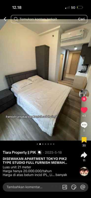 apartemen sky house bsd 2 bed room fully furnished